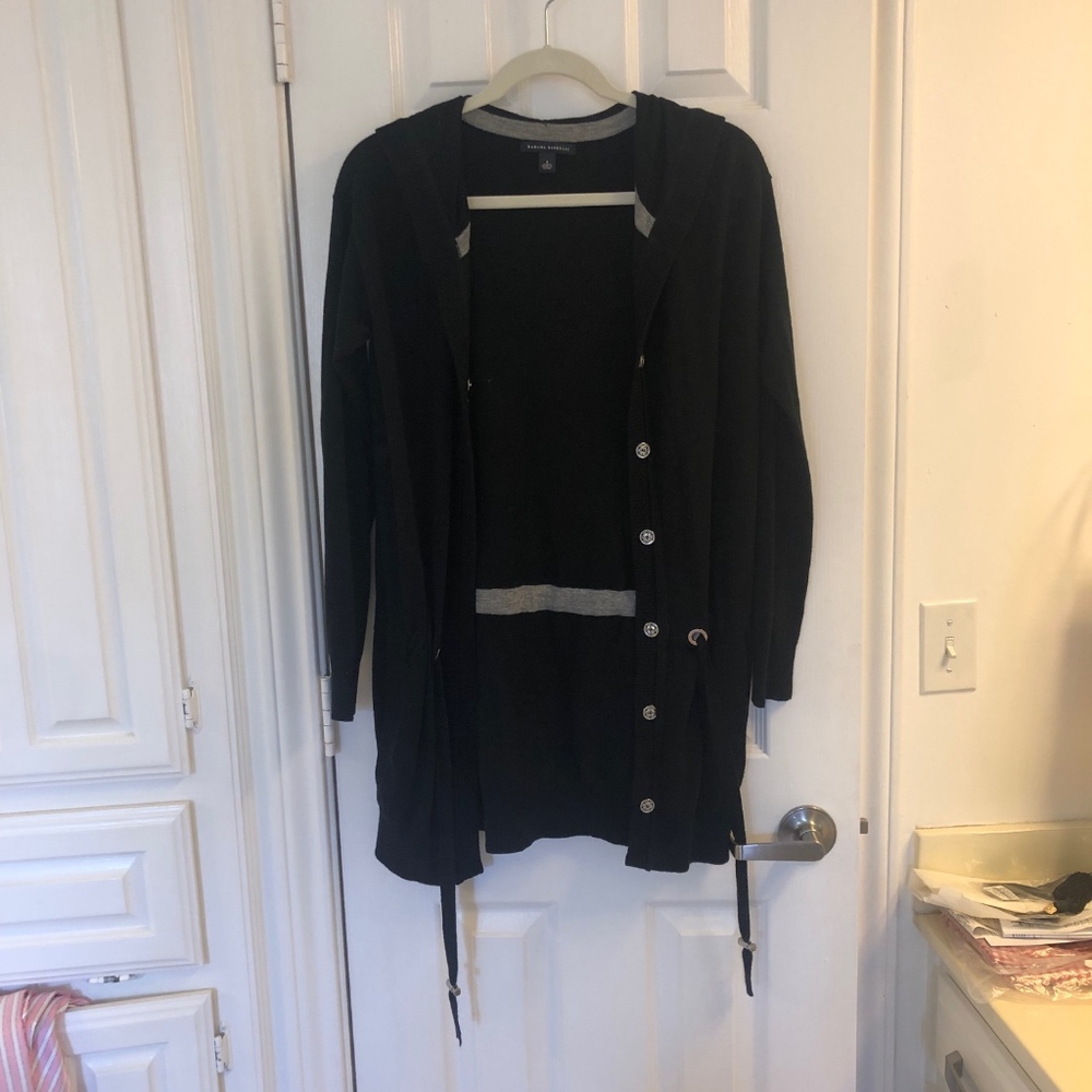 Black Hooded Long Cardigan